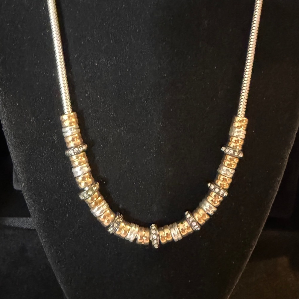 Nine West Mixed Metal Rhinestone Rondelle Bead Snake Chain Necklace Silver Gold